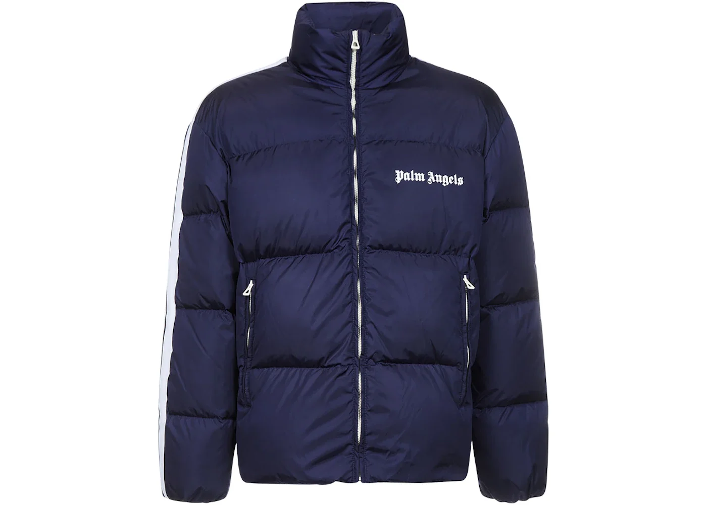 Palm Angels Logo Trim Short Down Jacket Navy/White - 1
