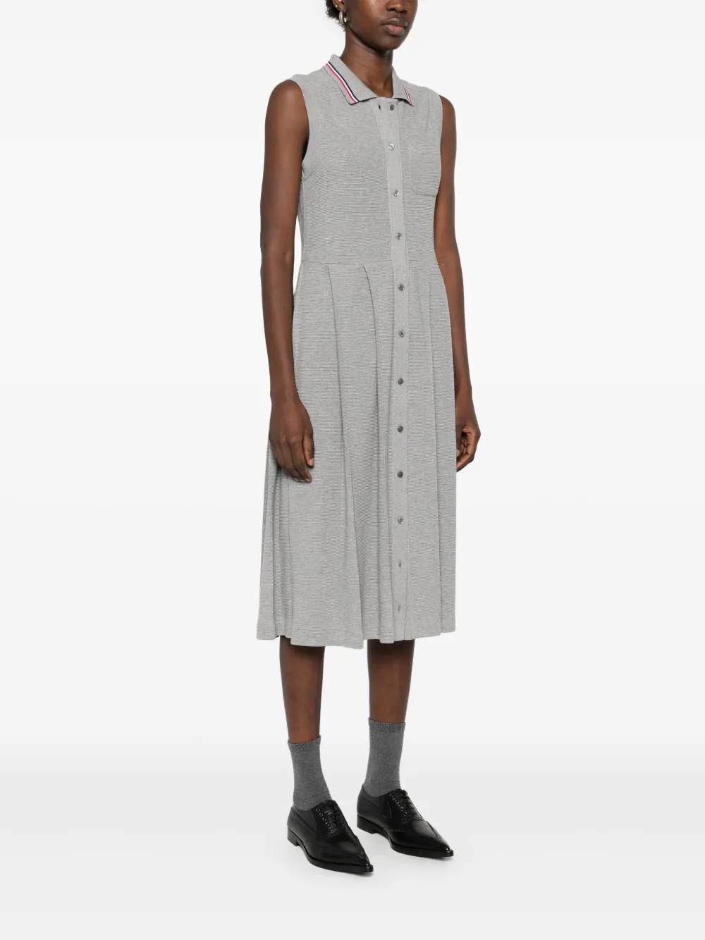 THOM BROWNE - Women Sleeveless Pleated Bottom Polo Dress - 2
