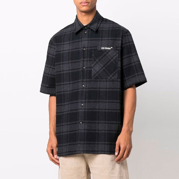 Off-White Plaid Casual Short Sleeve Shirt Black OMGA205C99FAB0010701 - 2