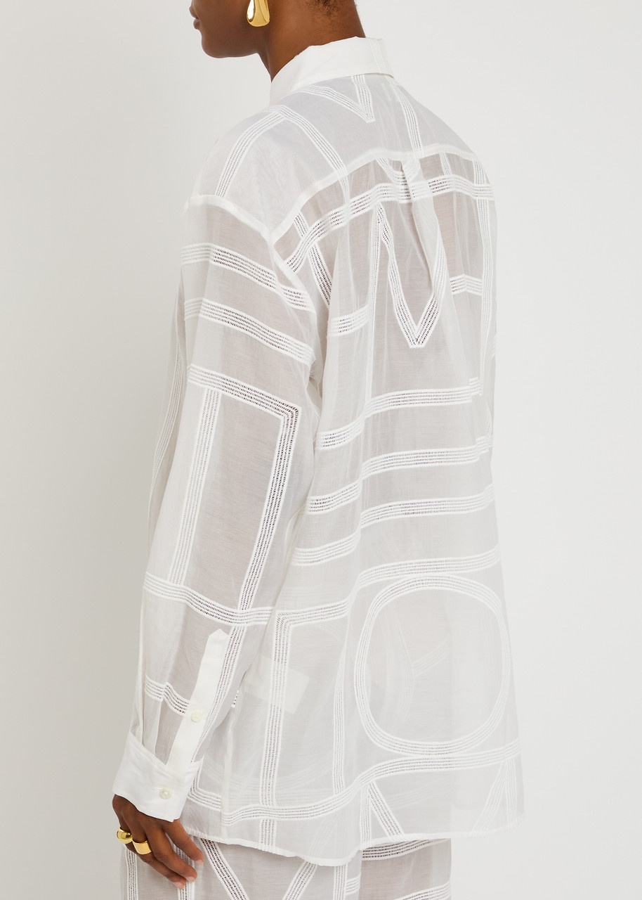 Toteme Logo Semi-sheer Cotton-blend Pyjama Shirt - 3
