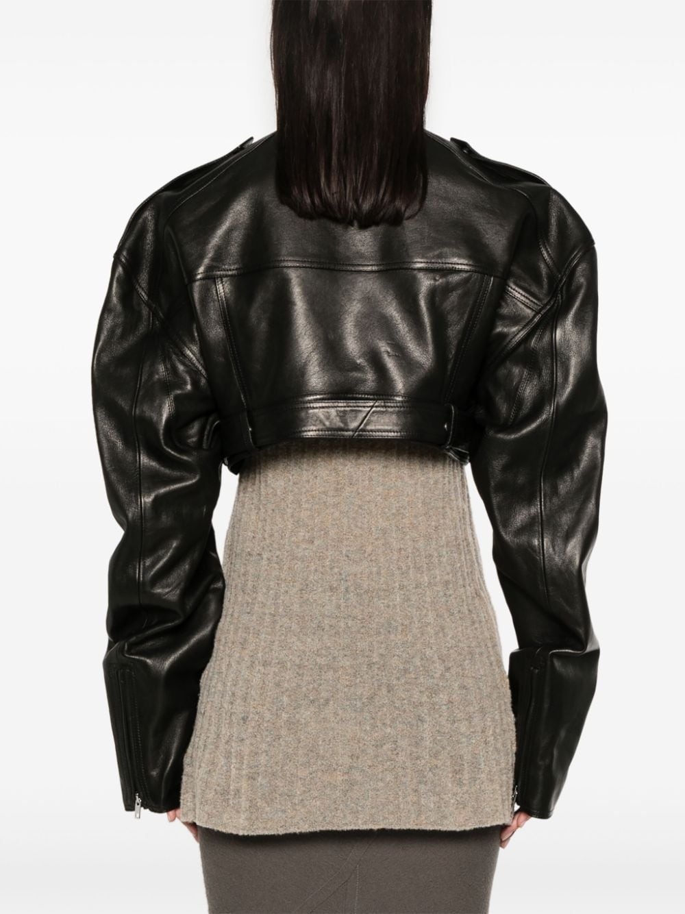 cropped leather biker jacket - 4