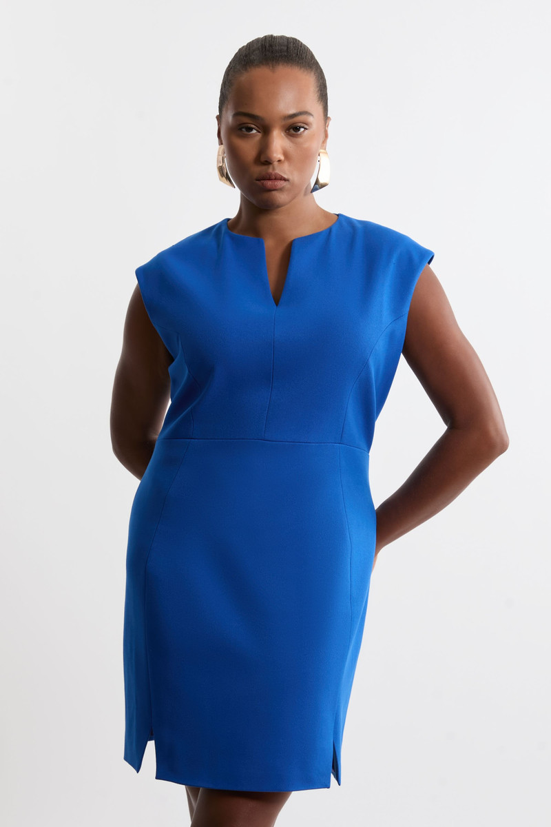 Plus Size Structured Crepe Tailored Full Skirted Belted Midi Dress 1
