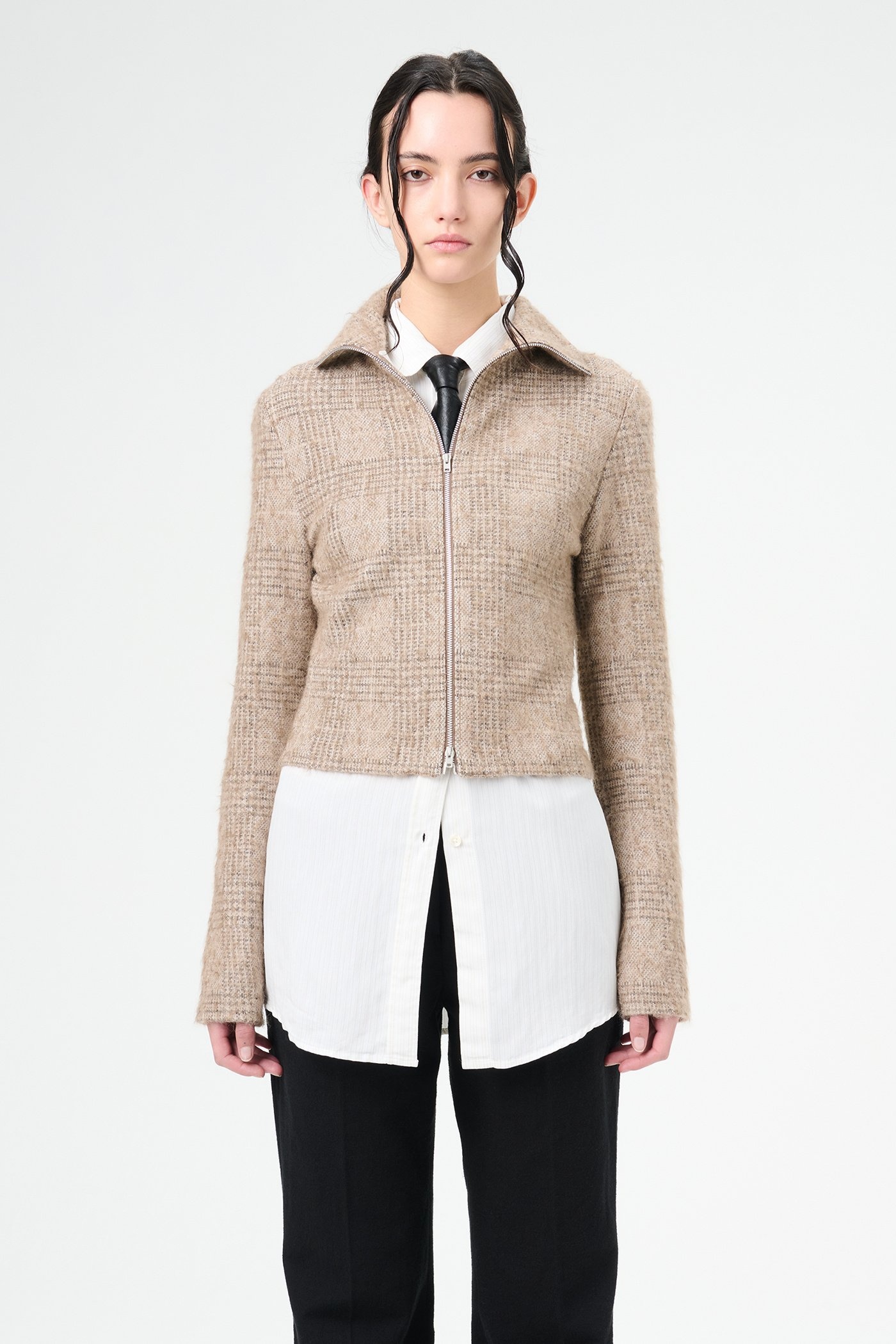 Slim Zip Longsleeve Beige Hound Check - 3