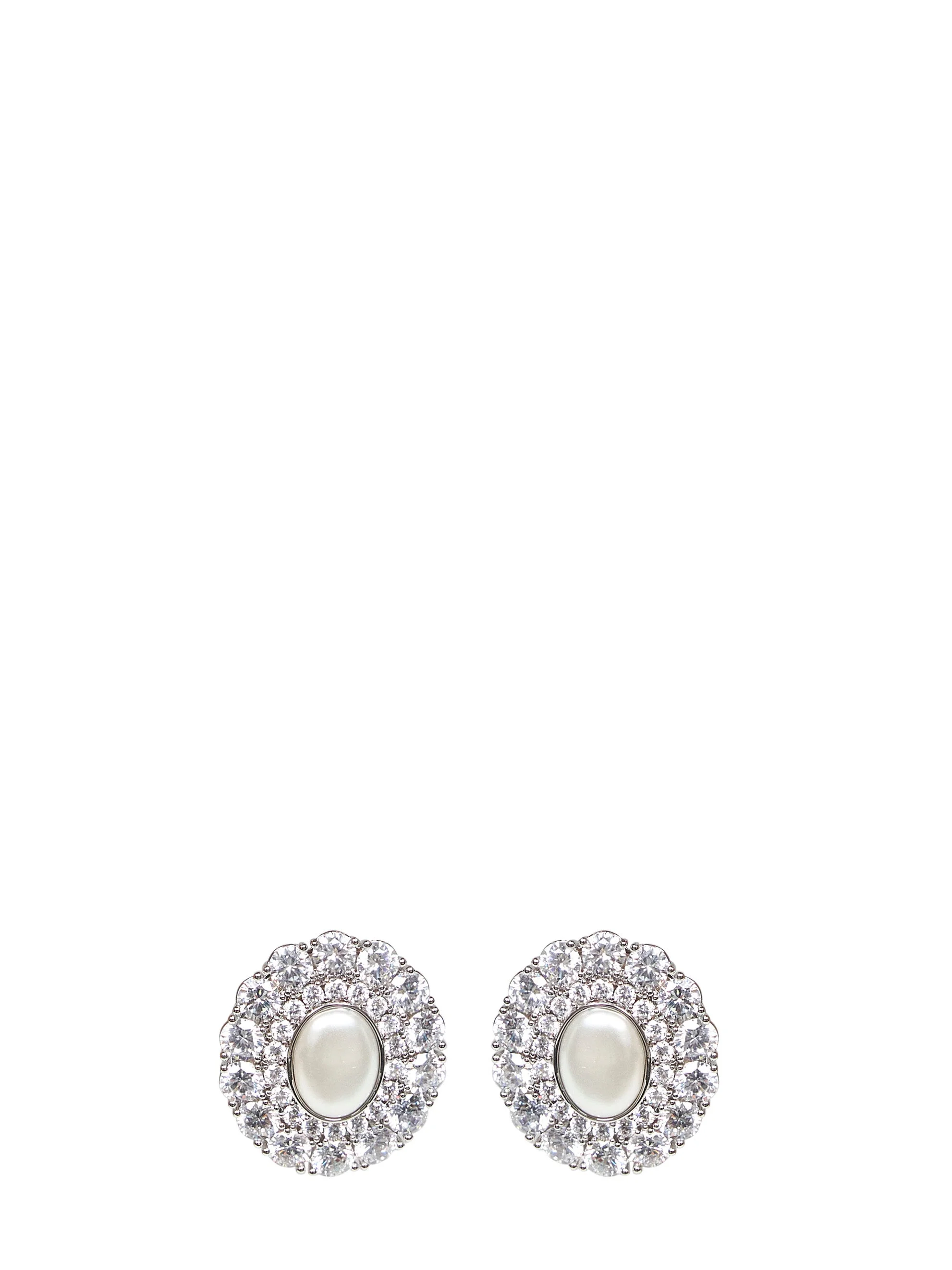 Silver Oval crystal pearl earrings - 1
