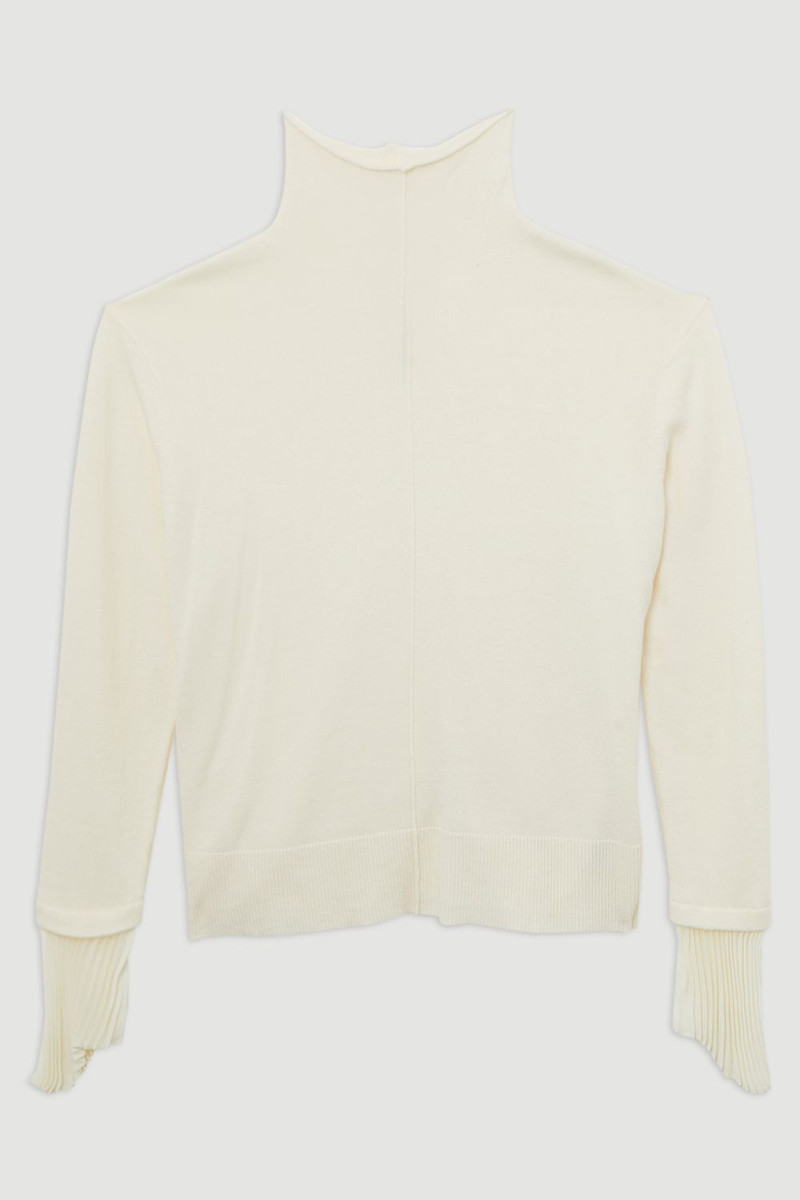 Wool and Alpaca Blend Knit Top With Pleated Silk Woven Cuffs 4