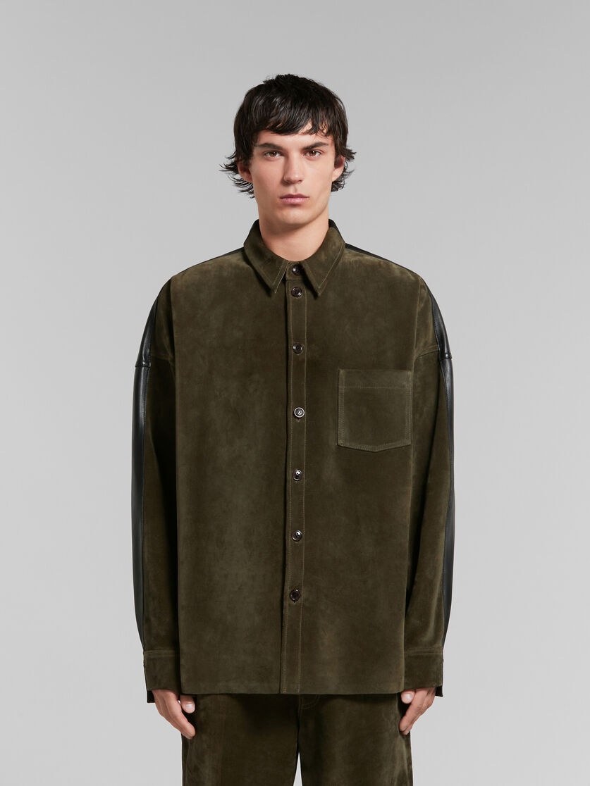 GREEN SUEDE SHIRT WITH LEATHER BACK - 2