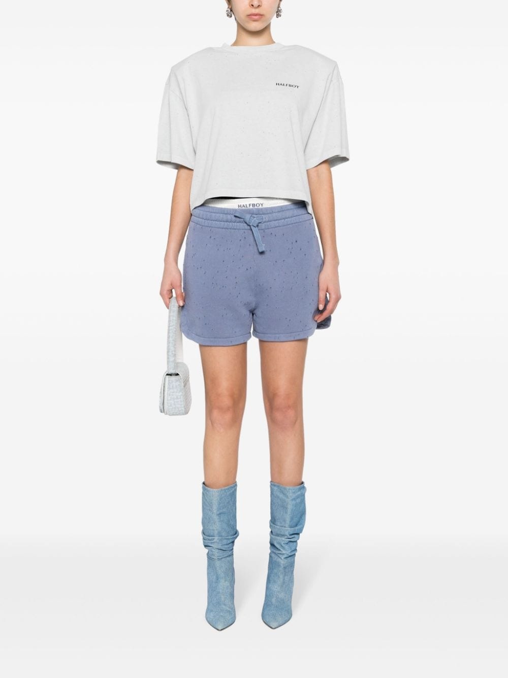 layered distressed cotton shorts - 2