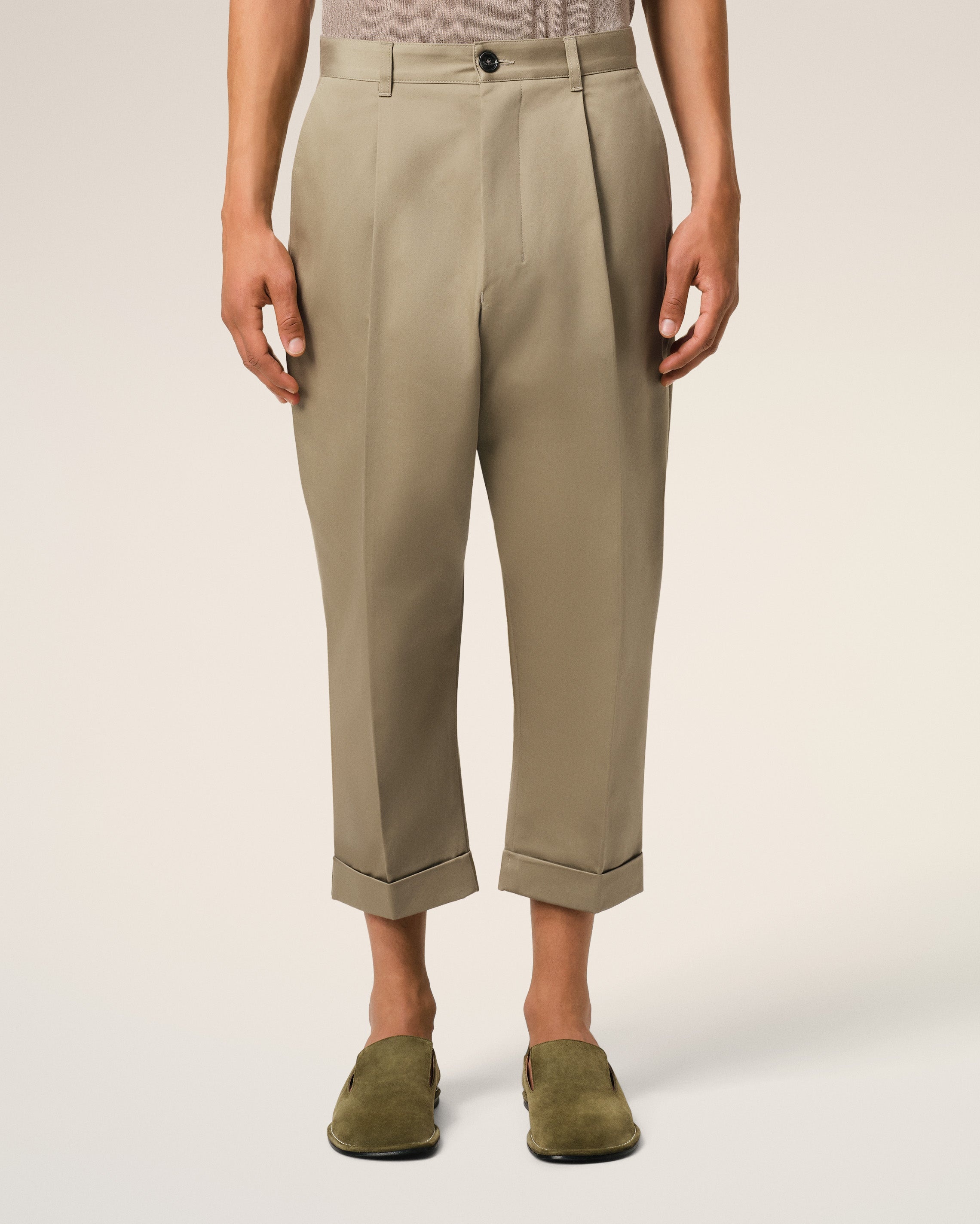 GREEN COTTON CARROT OVERSIZED TROUSERS - 3