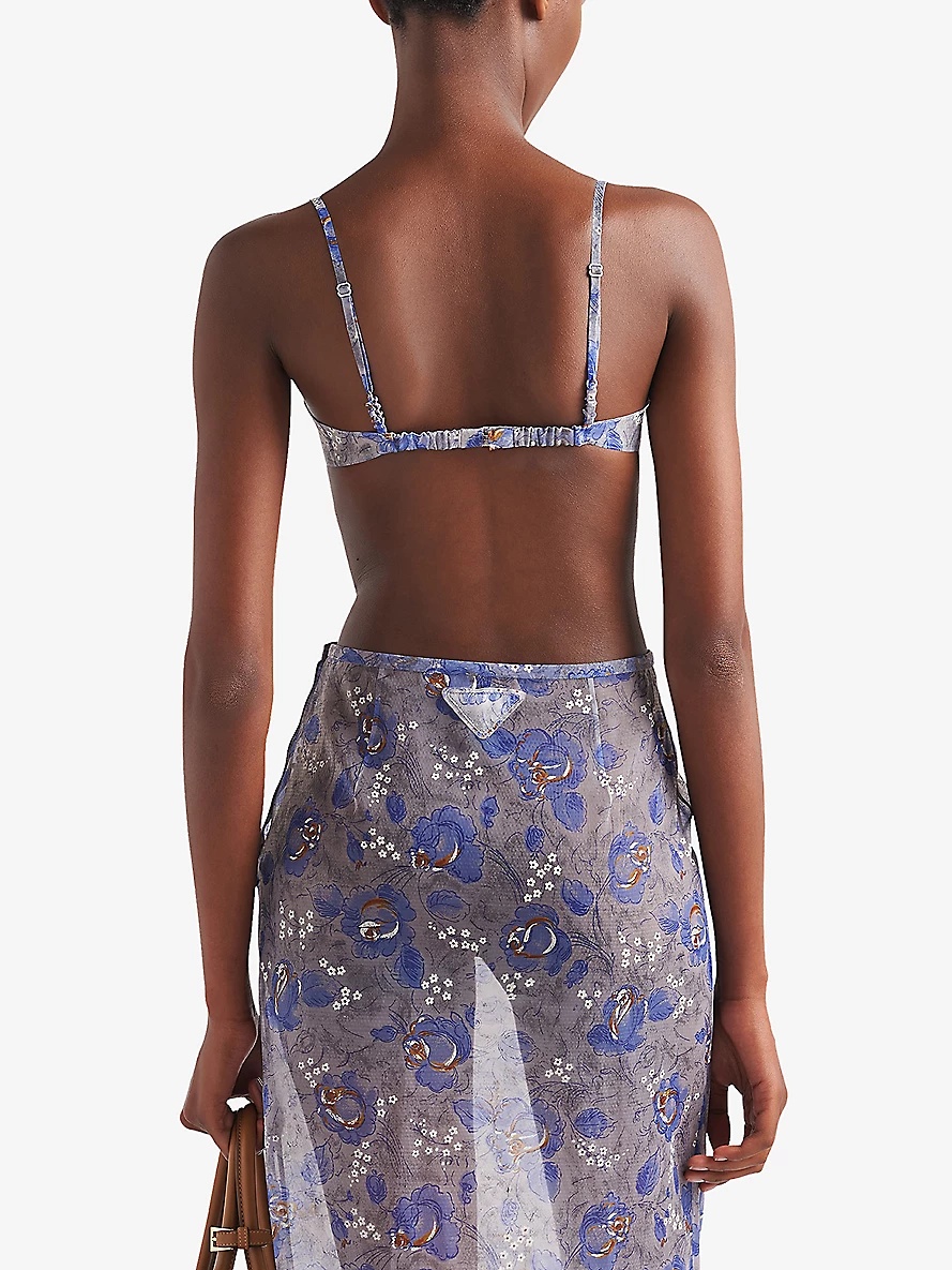Prada Peony-print fitted nylonette bra | REVERSIBLE