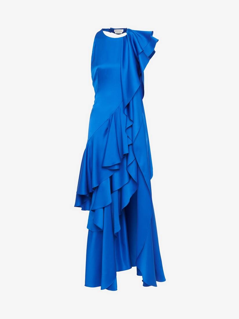 Women's Ruffled Drape Midi Dress in Ultramarine - 1