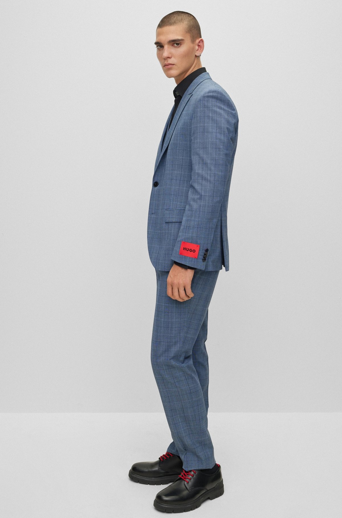 THREE-PIECE SLIM-FIT SUIT IN CHECKED STRETCH FABRIC - 6