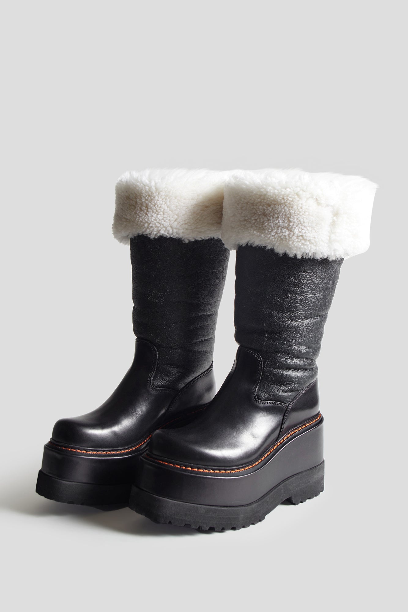 SHEARLING ENGINEER PLATFORM BOOT - BLACK - 4