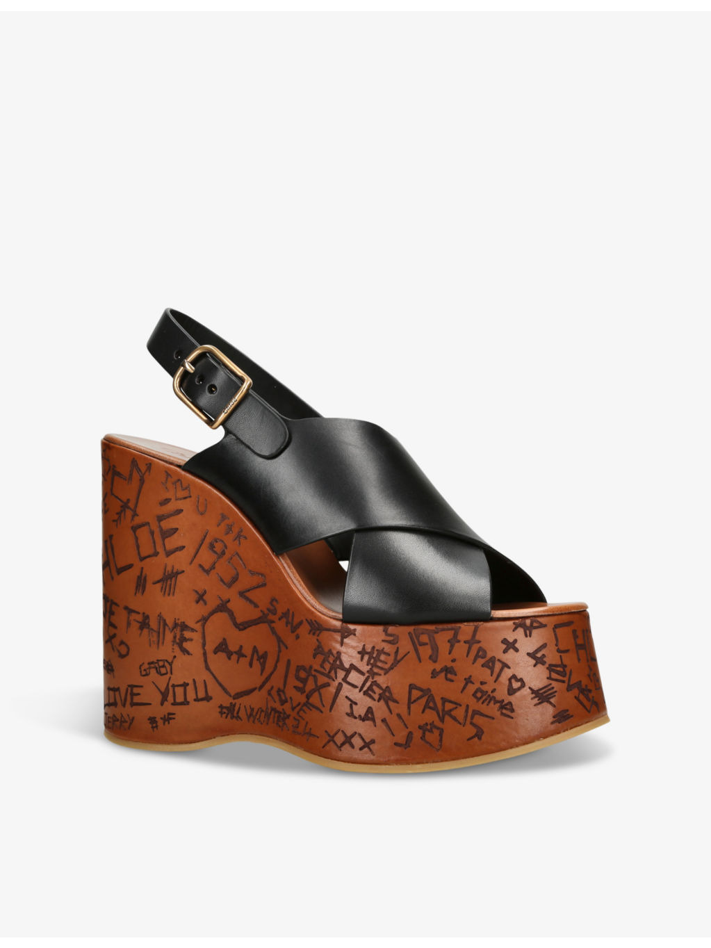 Maxine engraved-sole cowhide wedge sandals - 3