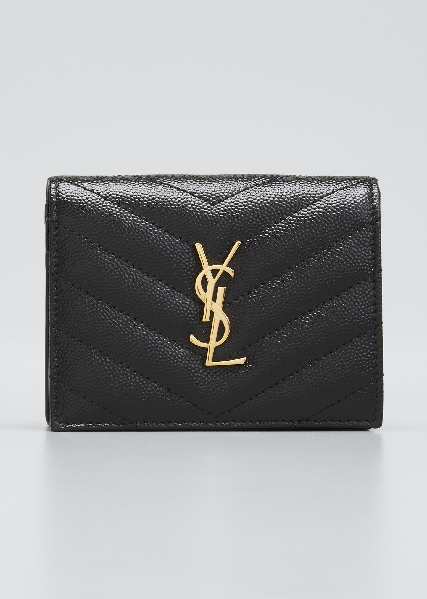 YSL Monogram Grain de Poudre Flap Card Case - 1