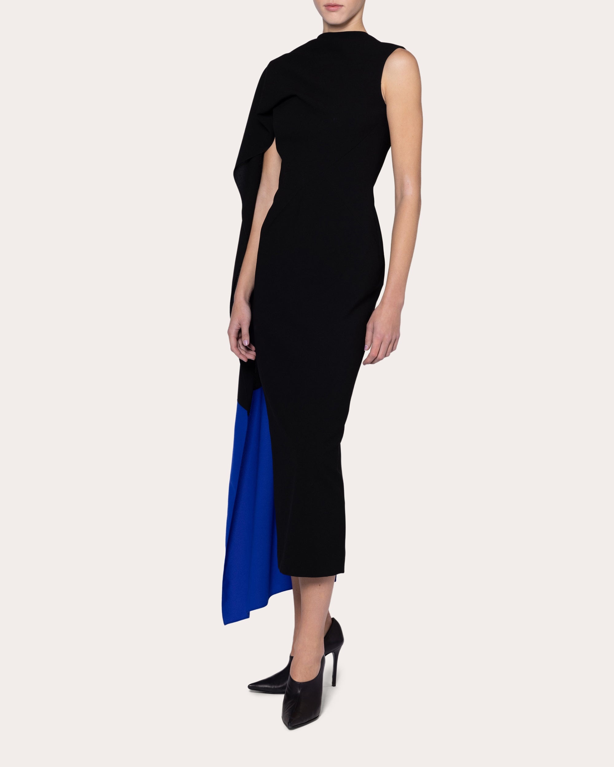 Edith Crepe Asymmetric Cape Midi Dress - 3