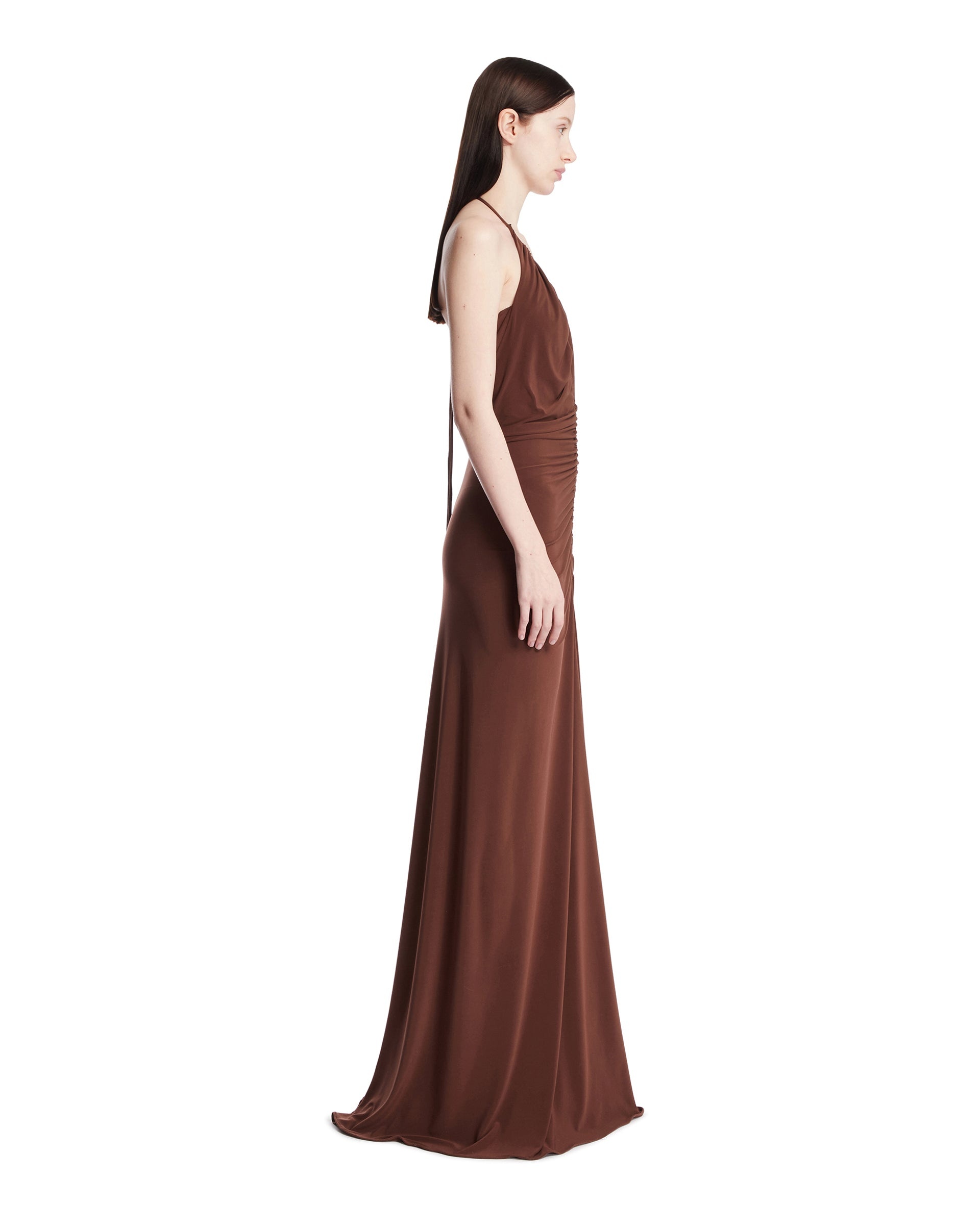 Brown Deep V-Neck Maxi Dress - 5