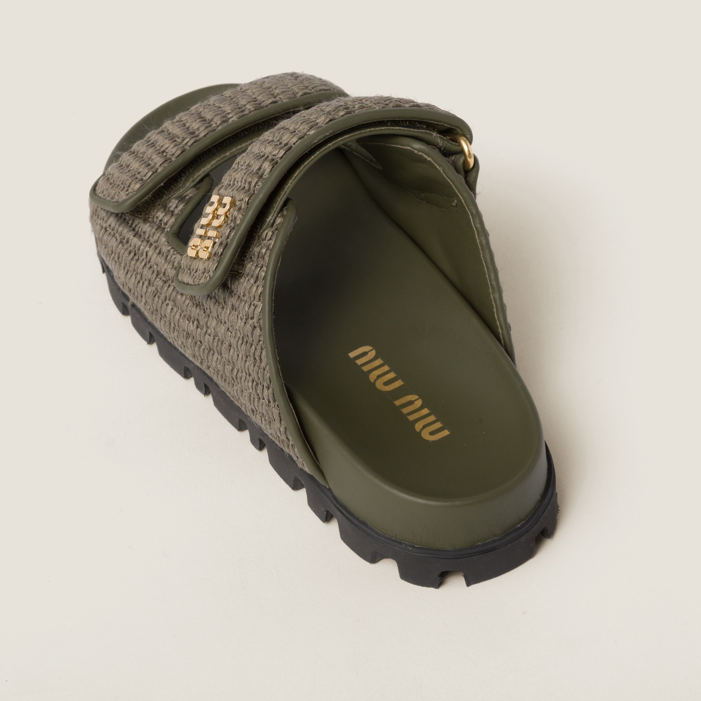 Raffia-effect woven fabric slides - 3