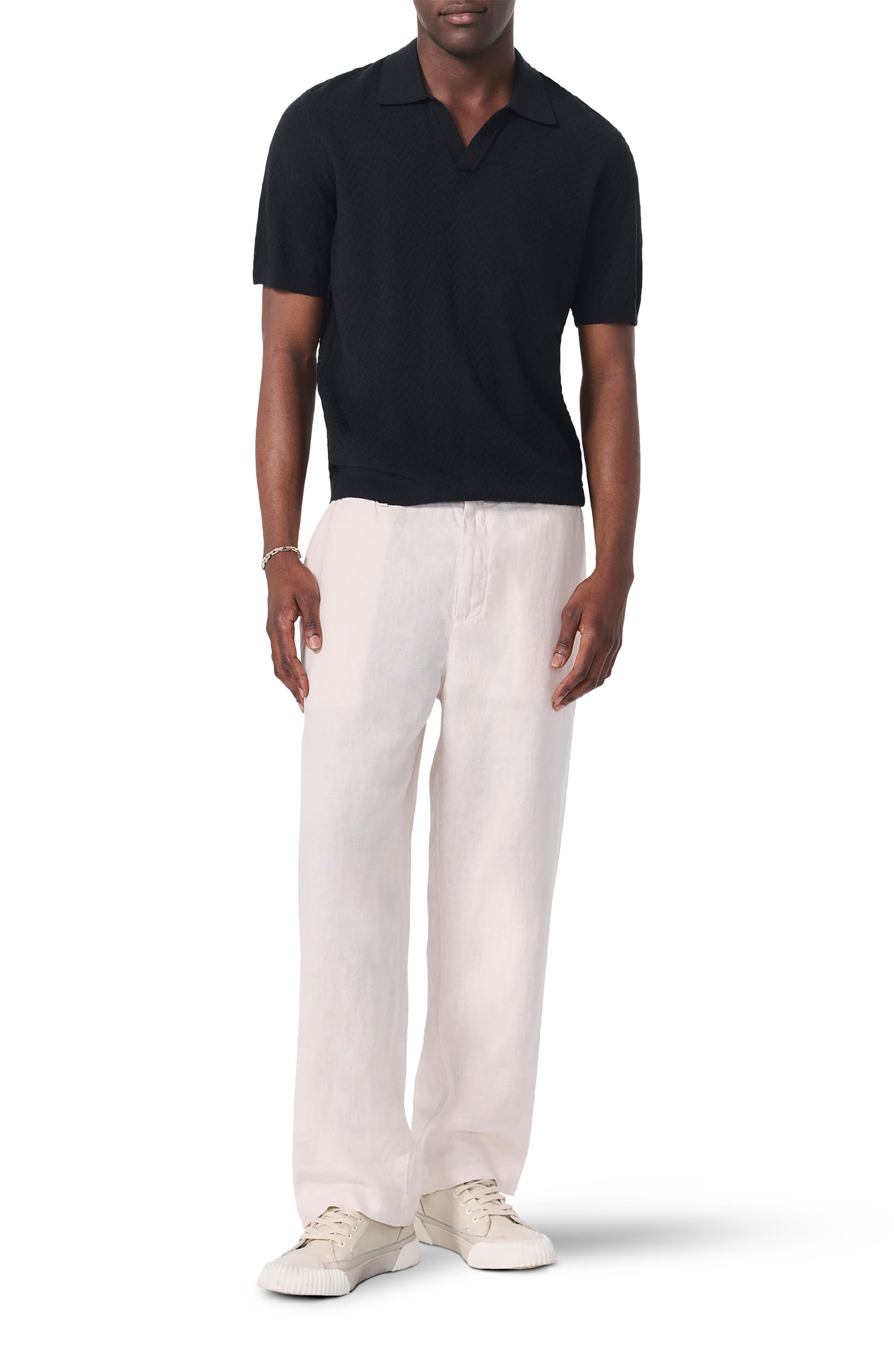 rag & bone Zuma Johnny Collar Chevron Terry Cloth Polo in Black at Nordstrom - 6
