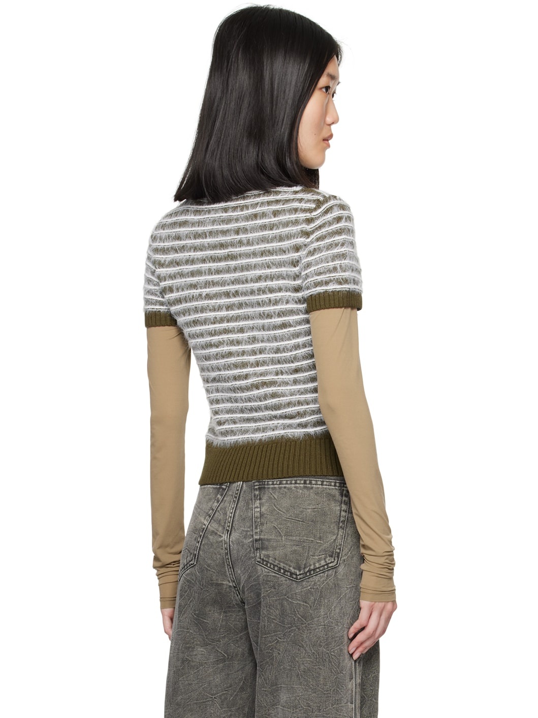 Khaki & White Striped Sweater - 3