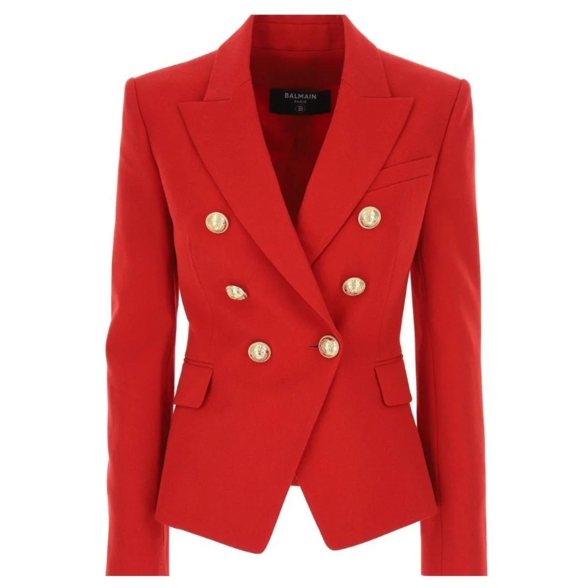 Red Double Breasted Tailored Wool Blazer - 1