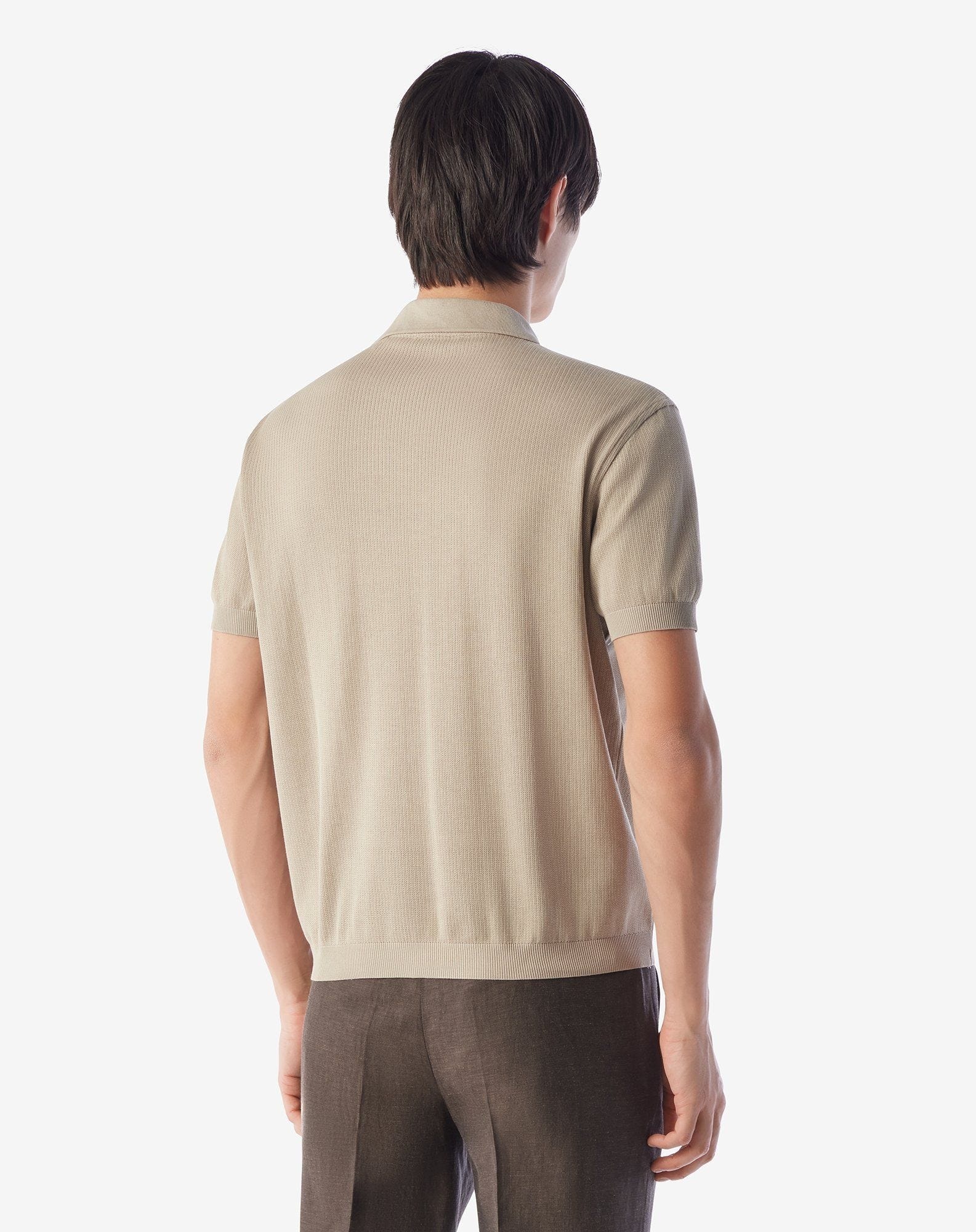 Sandy beige lisle thread polo shirt - 3