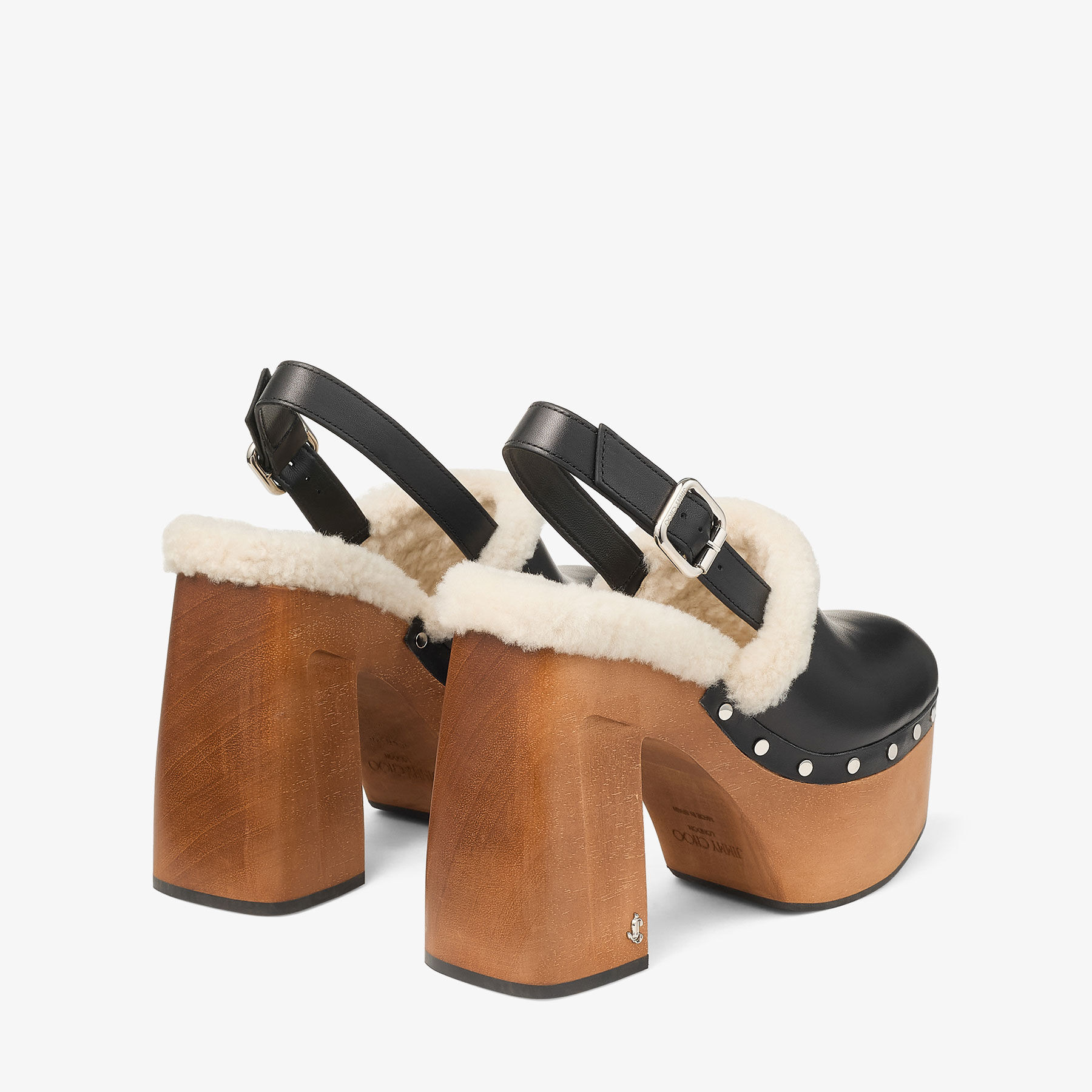 Alida Platform 135
Black Shiny Calf Leather Slingbacks with Shearling - 5