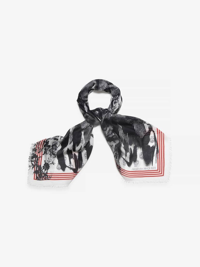 Alexander McQueen Men's McQueen Collage Biker Skull Foulard in Black/ivory outlook