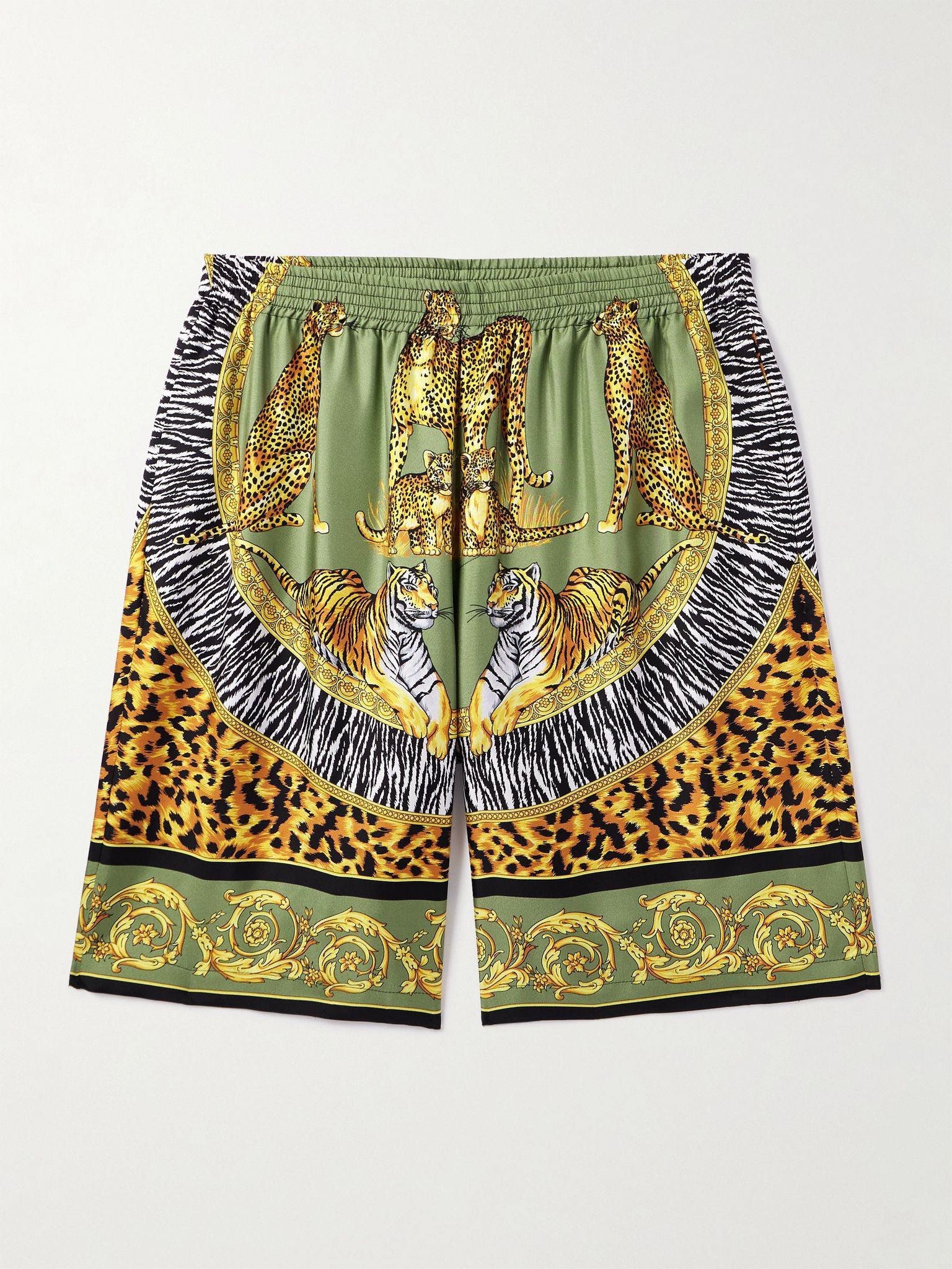 Straight-Leg Printed Silk-Twill Shorts Green - 1