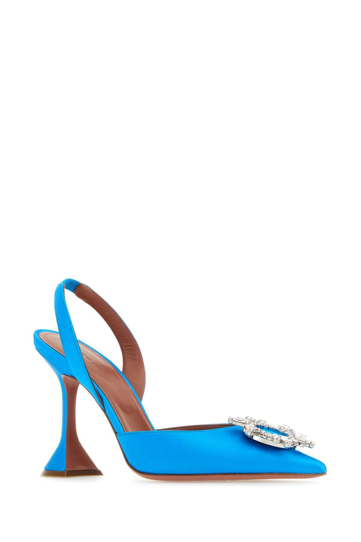 Amina Muaddi Women Turquoise Satin Begum Pumps - 2