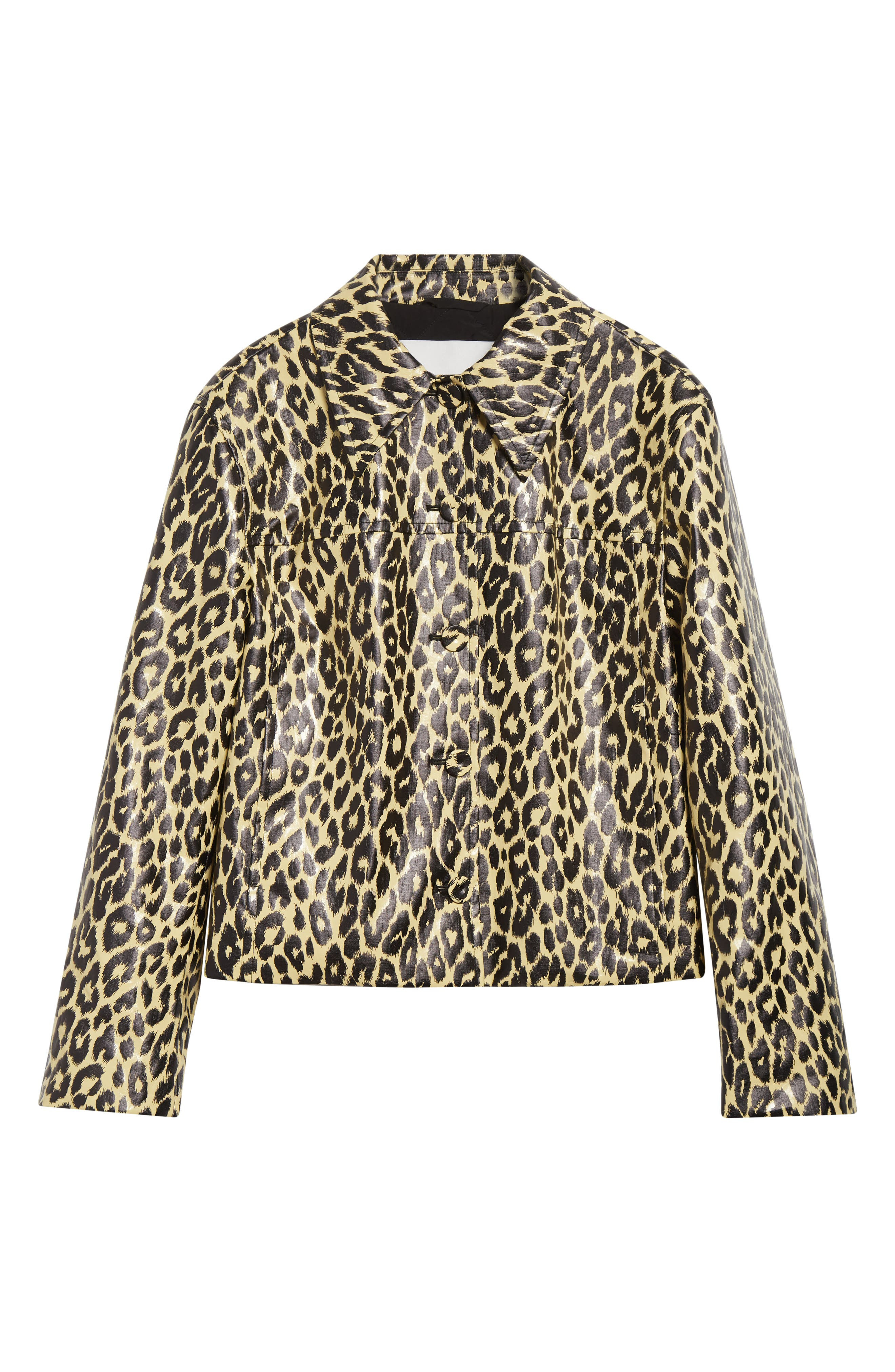 Jil Sander Leopard Print Coated Linen Crop Jacket in Canvas Beige at Nordstrom - 7