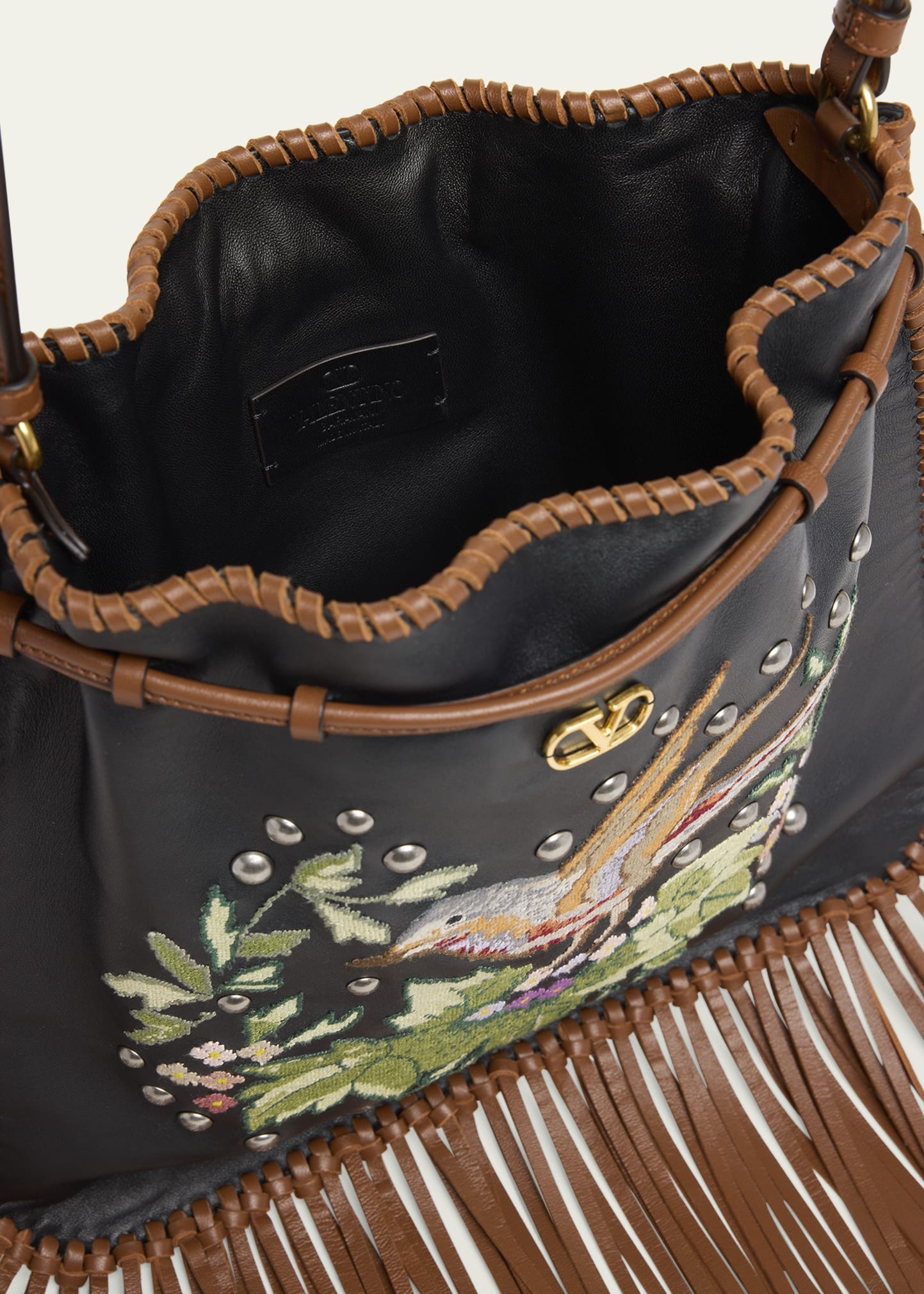Nellcote Alice Large Fringe Studded Leather Bucket Bag - 4