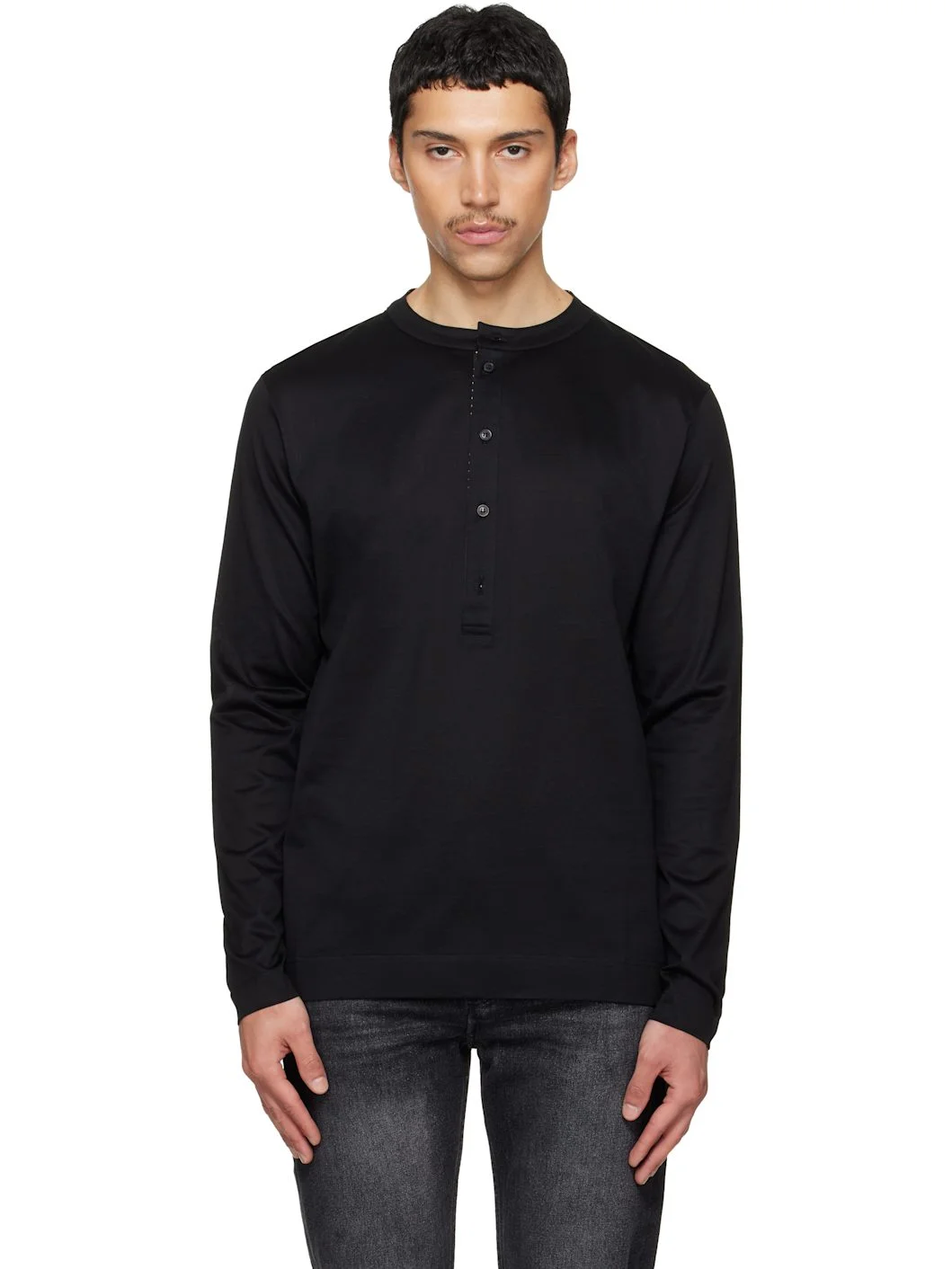 Black LS Grandad Collar Henley - 1