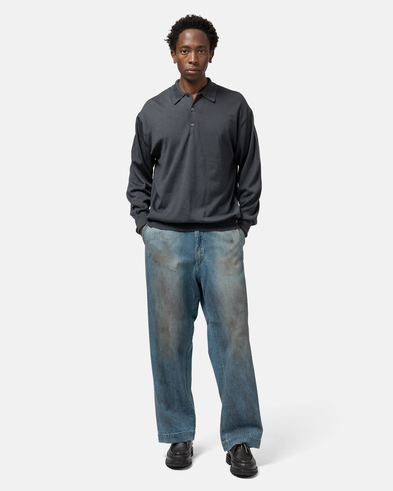 Wool Knit L/S Polo Shirts Gray - 2