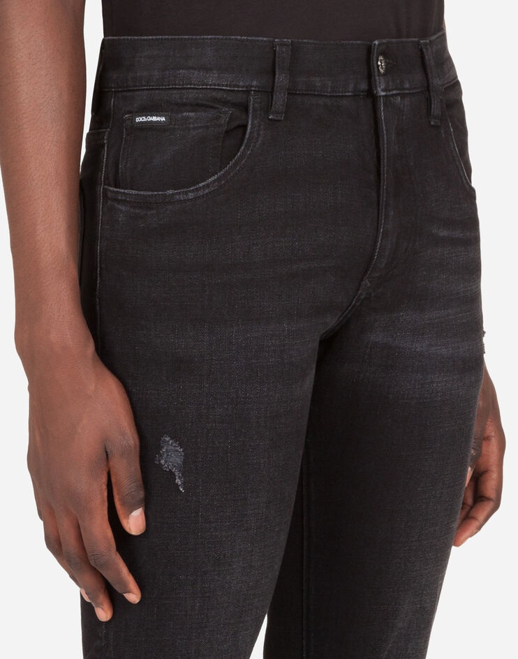 Washed black skinny stretch jeans - 4