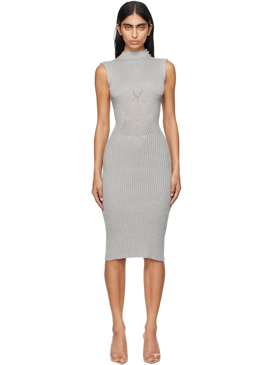 Gray Raven High-Neck Midi Dress - 1