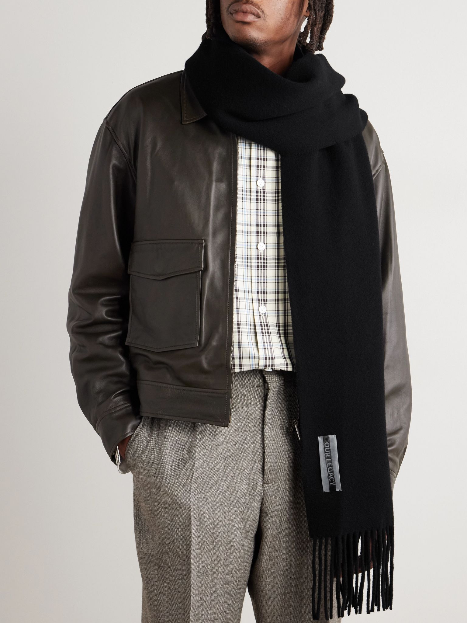 Estate Fringed Wool Scarf Black - 2