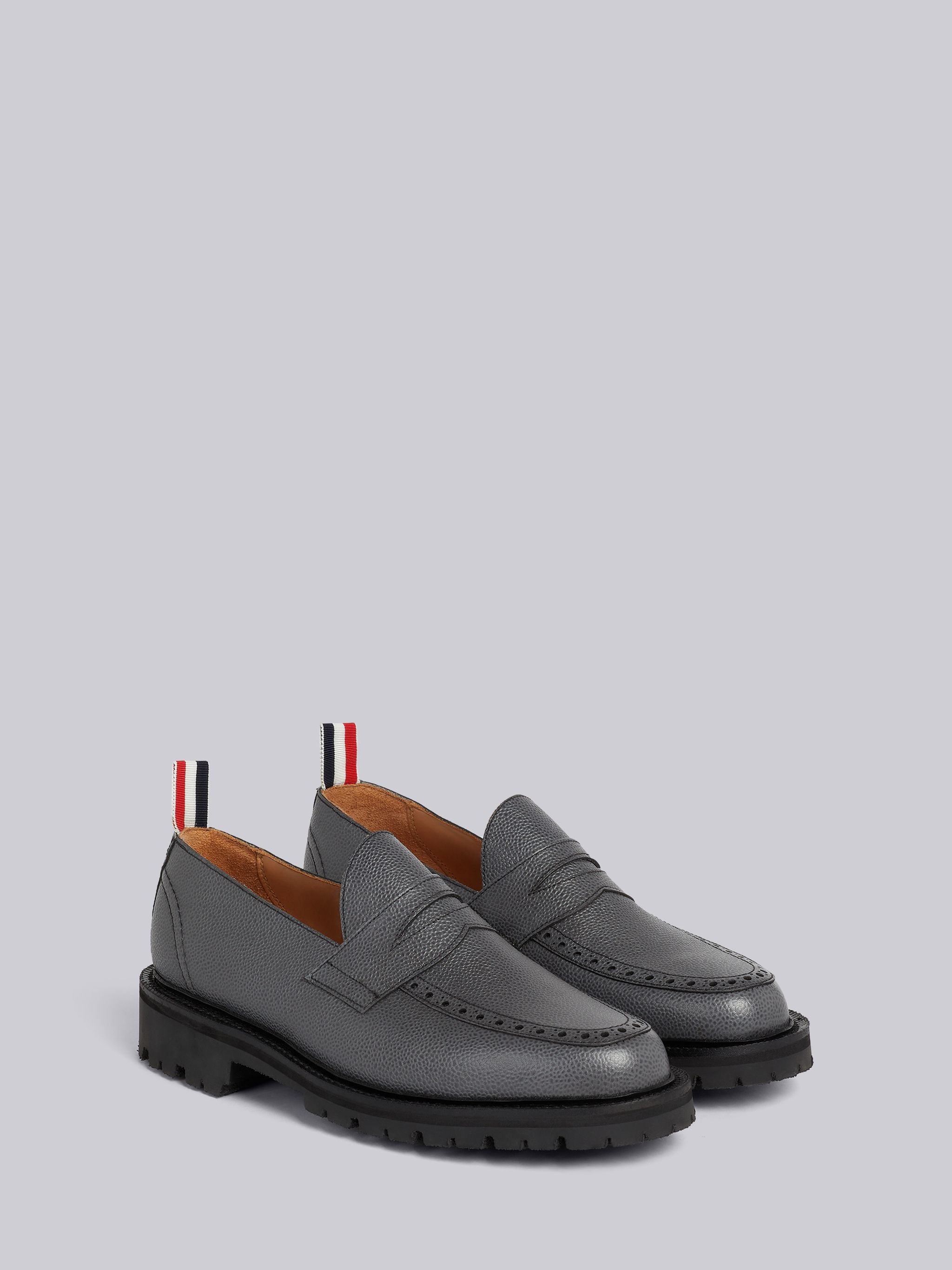 Dark Grey Pebble Grain Leather Commando Sole Classic Penny Loafer - 3