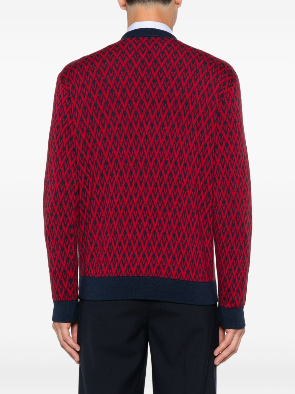 geometric-pattern V-neck sweater - 4