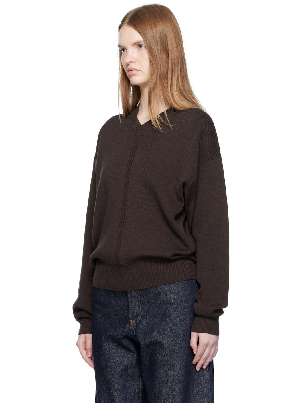 Brown V Neck Sweater - 4