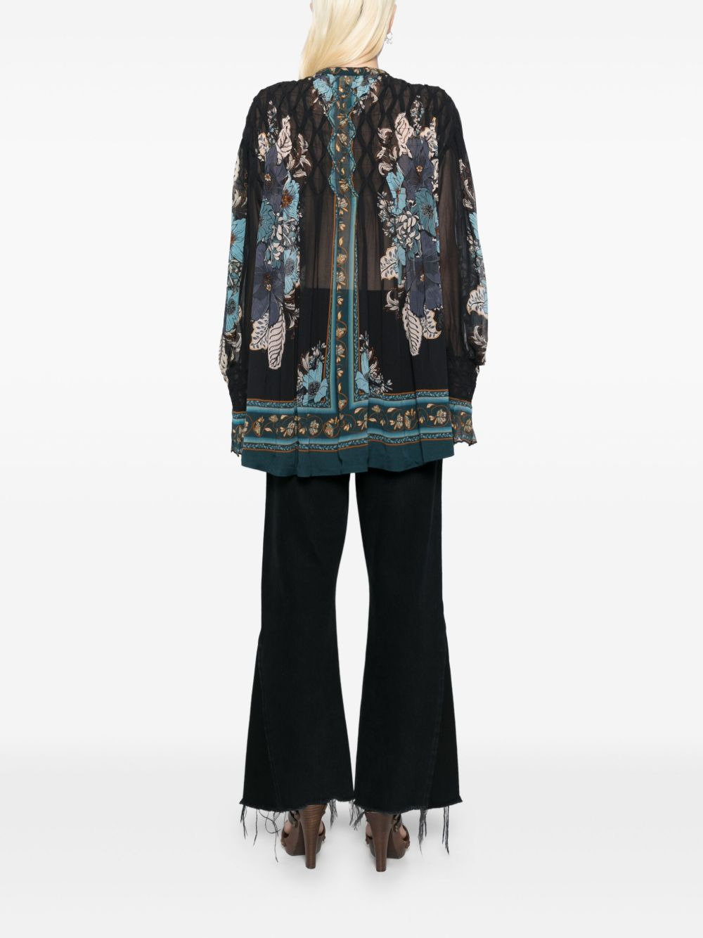 blossom tapestry smocked blouse - 4