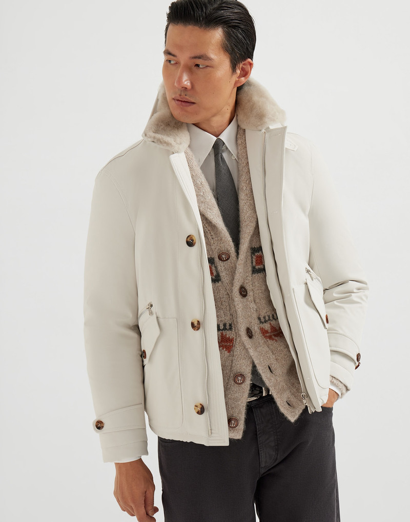 Stretch bonded nylon bomber jacket with Thermore® padding and detachable shearling collar 1