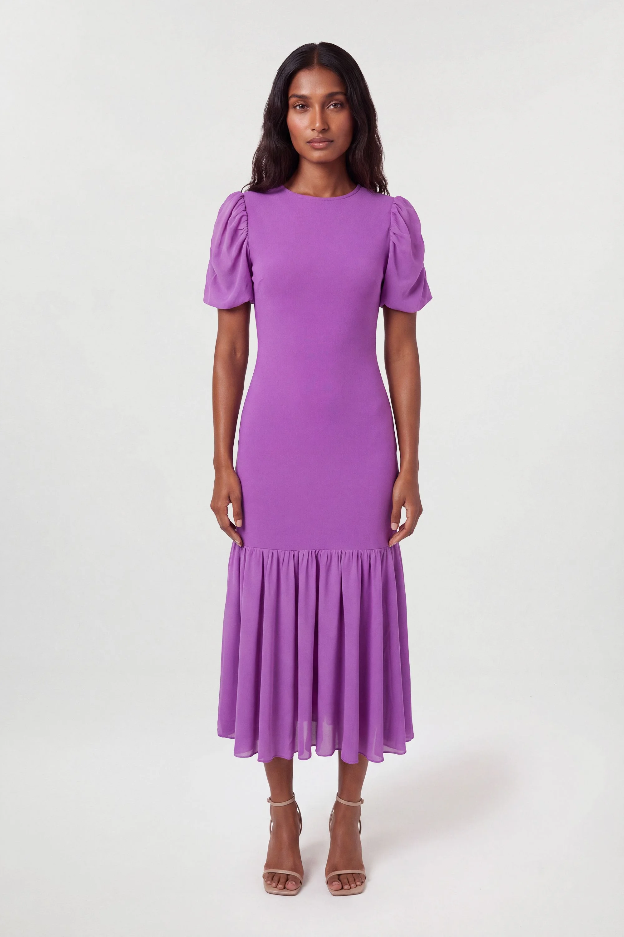 Bandage Figure Form Chiffon Sleeve Knit Dress - 1