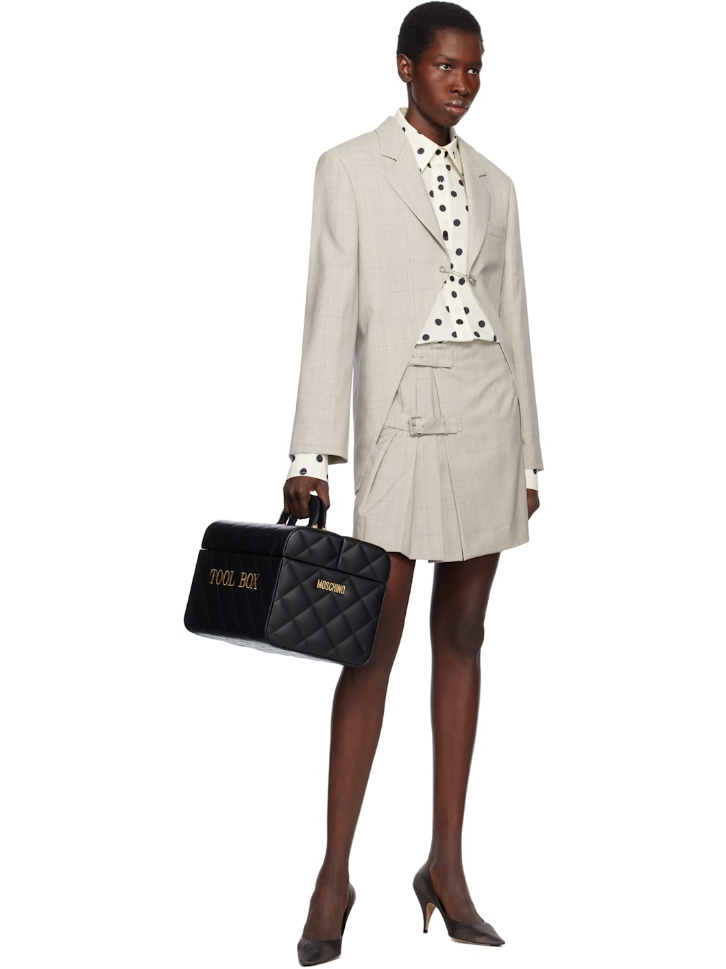 Beige Wool Check Blazer - 4