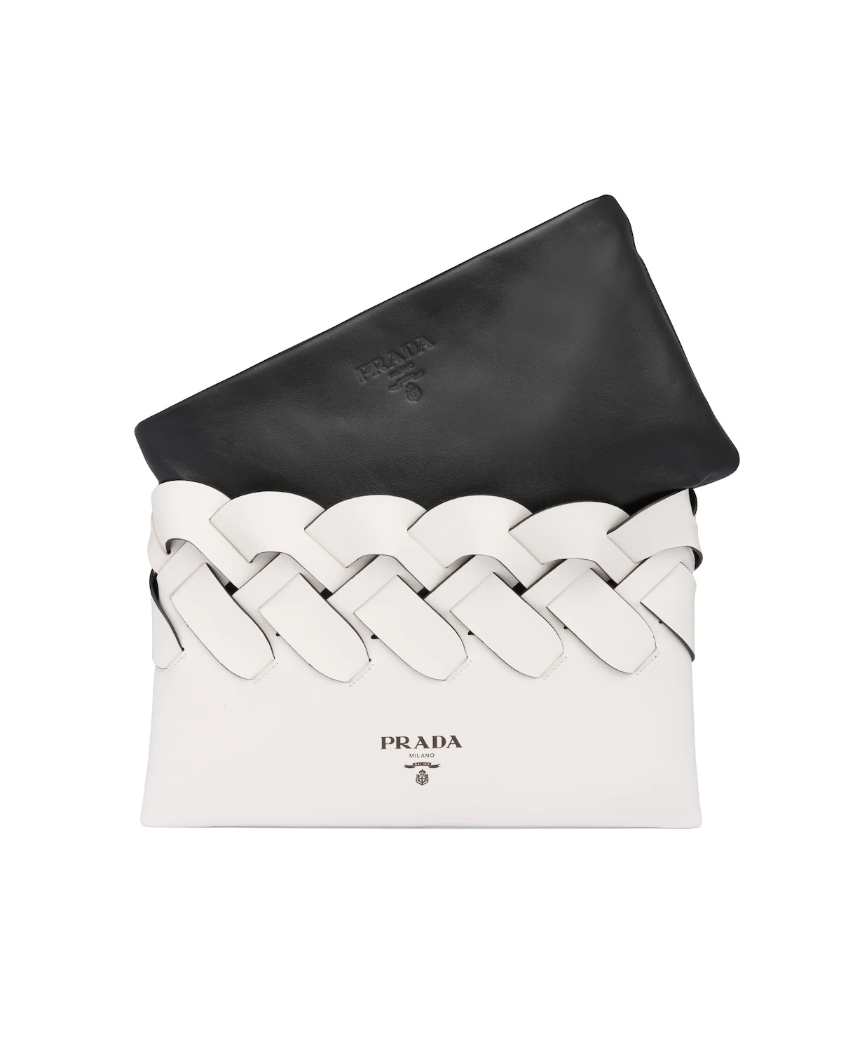 Prada Tress leather clutch with large woven motif - 6