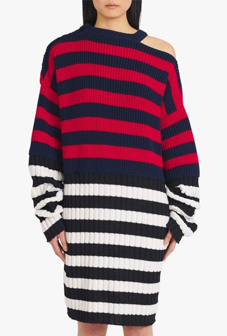 Red and black striped wool dress - 5