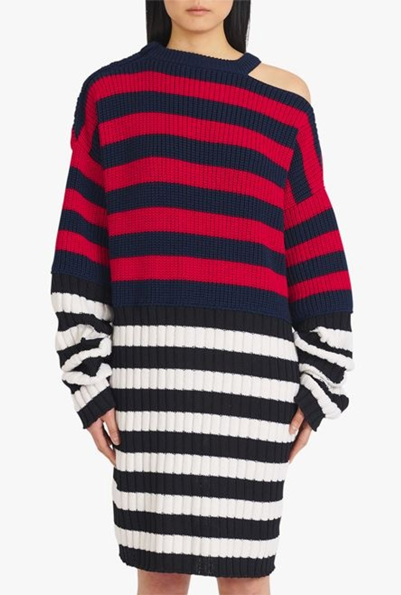 Red and black striped wool dress 5