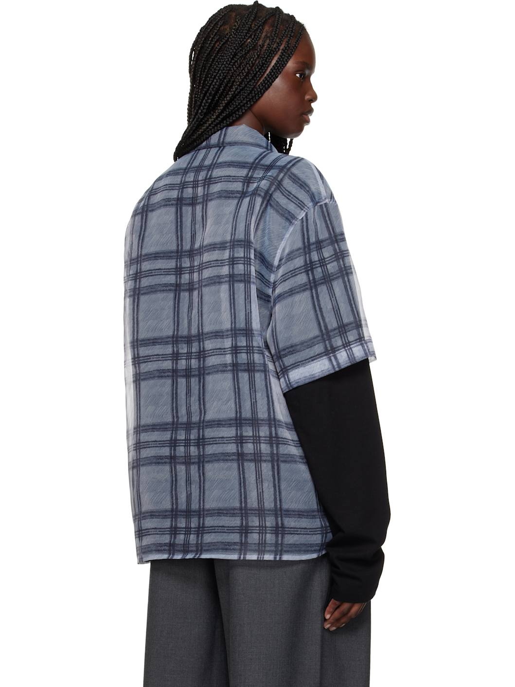 Gray Heart Layered Check Pattern Shirt - 3