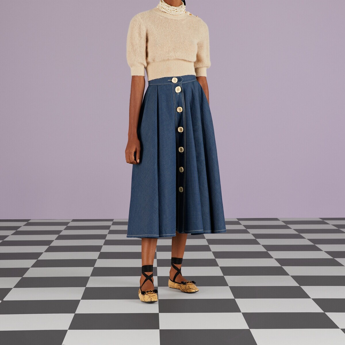 Pleated denim skirt - 5