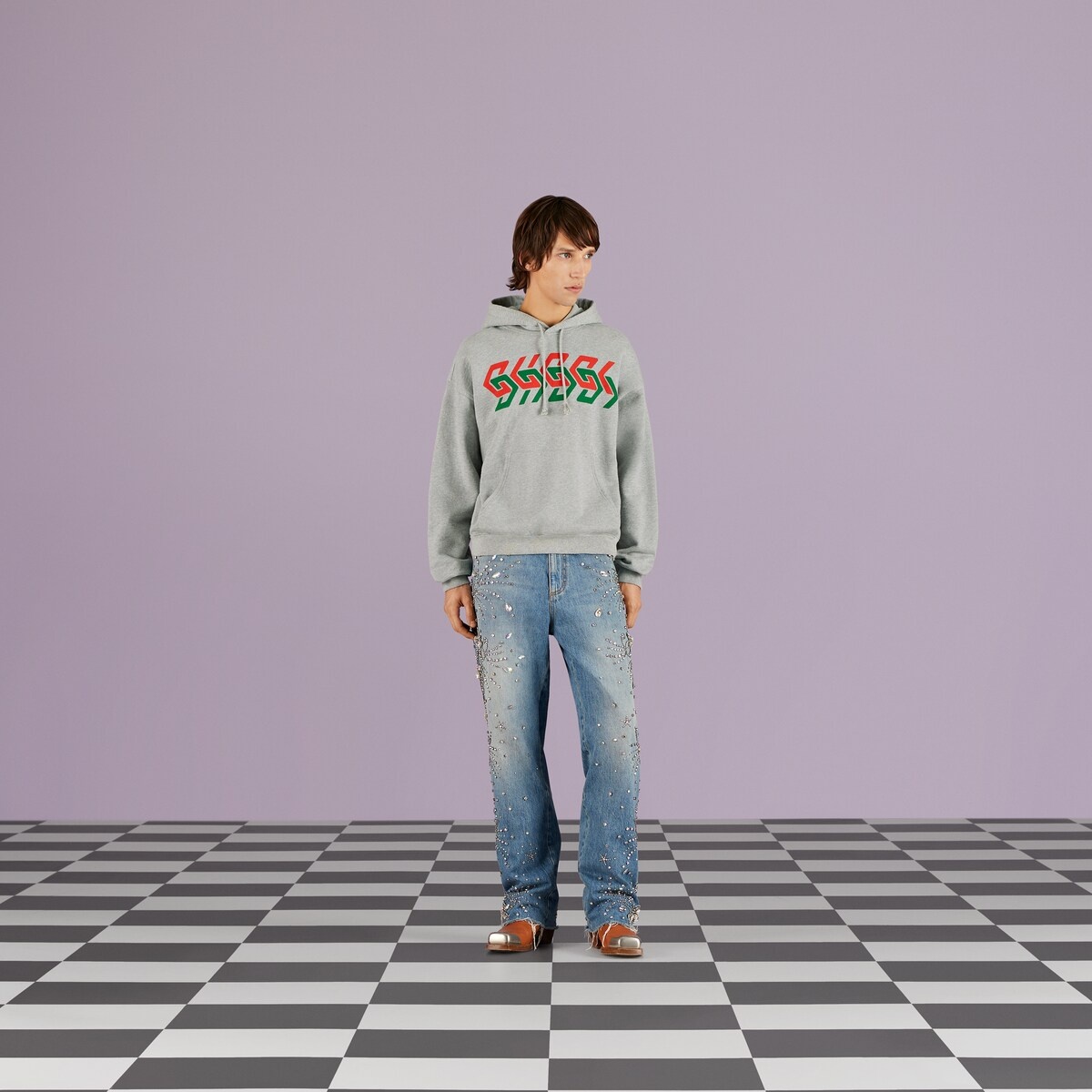 GUCCI Gucci chain print hooded sweatshirt | REVERSIBLE
