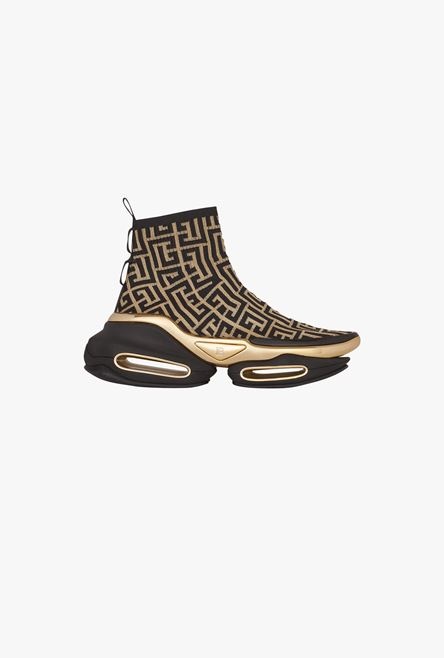 Bicolor black and gold knit B-Bold high-top sneakers - 1